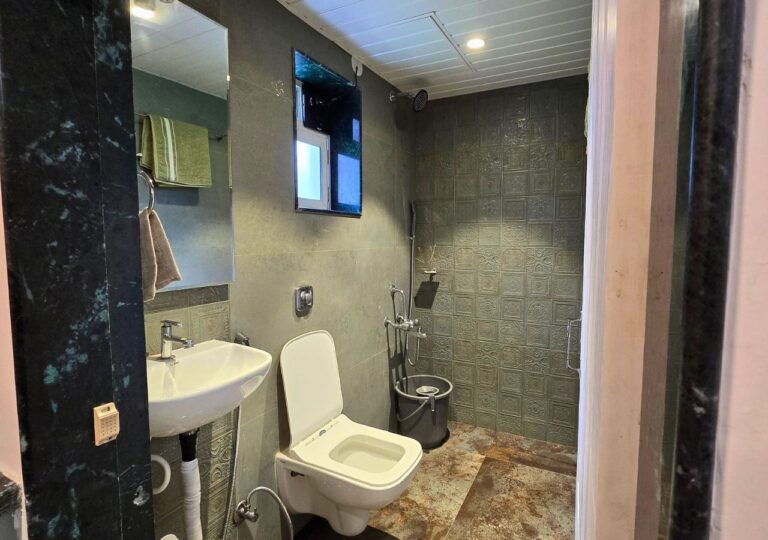 Vandana Villa, Alibag: Attached bathroom with a shower and washbasin