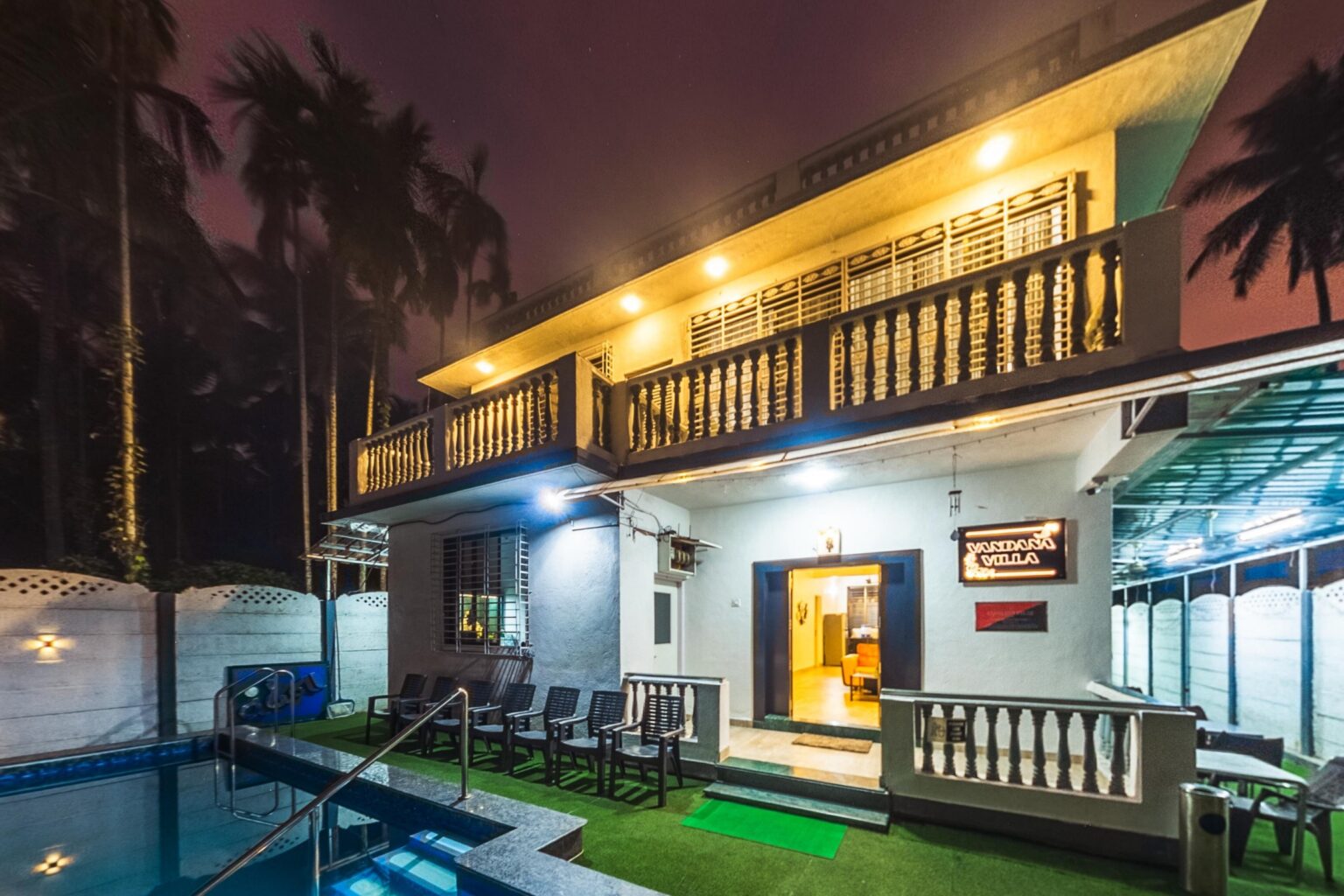 Vandana villa Alibag vandana villa front dusk